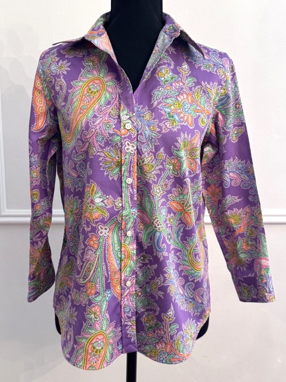 Lauren Ralph Lauren Shirt Purple Paisley Cotton Button Down Long Sleeve Small